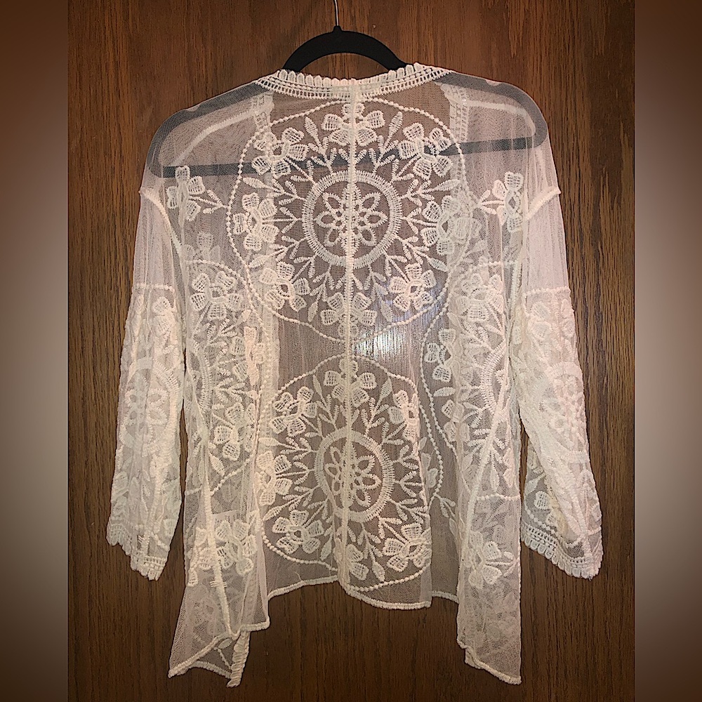 Rebellion Again Ivory Lace Trim Embroidery Mesh Short Kimono